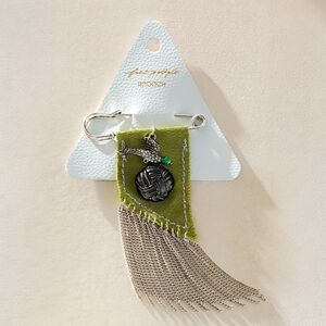 Free People Duchess Fringe Brooch Duck Pin Silver Green Statement Pin NWT
